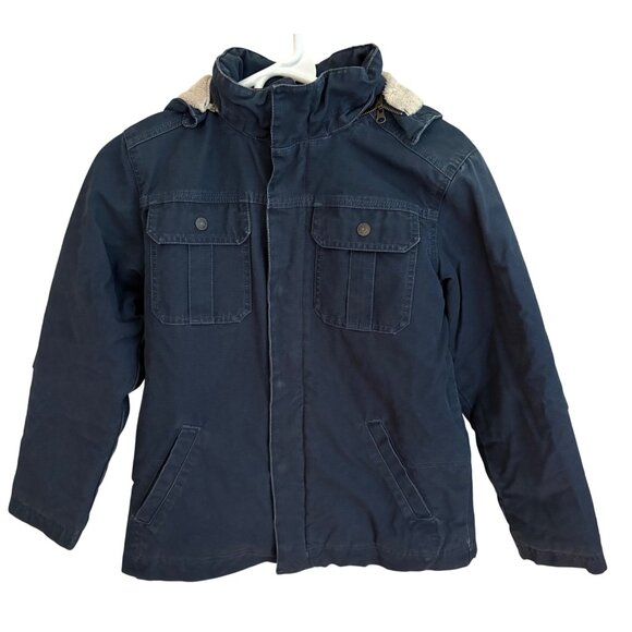 LL Bean Boys Hooded Utility Winter Jacket Coat in Navy Blue Size Medium 10-12 - Picture 1 of 13